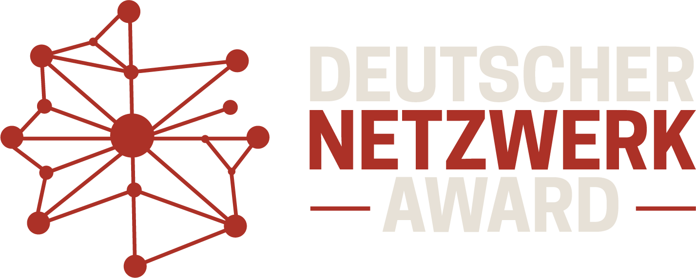 Logo des Deutschen Netzwerk Awards mit einem roten Netzwerkdiagramm links und dem Schriftzug rechts.